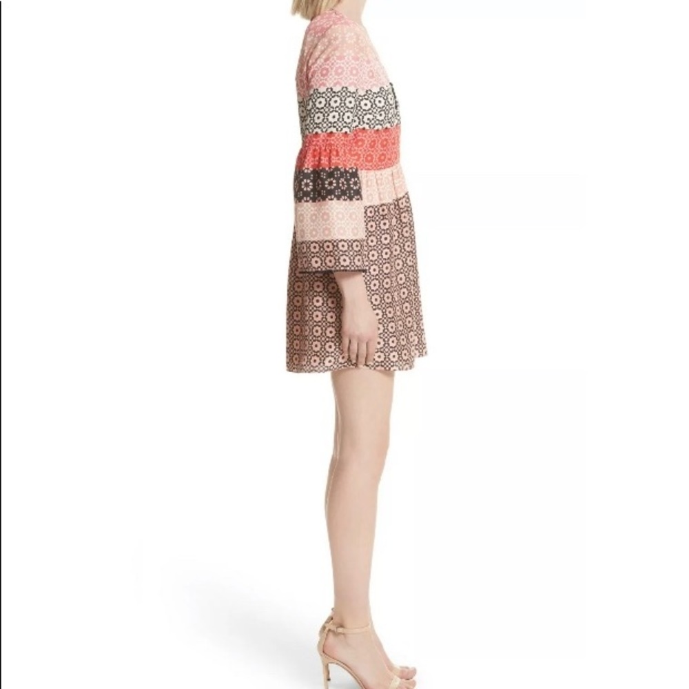 M2 Derek Lam 10 Crosby Mini Dress Womens 2 Pink Orange NWT Geometric Bell Sleeve - Picture 3 of 11
